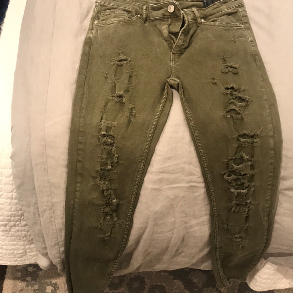 Camo green distressed jeans